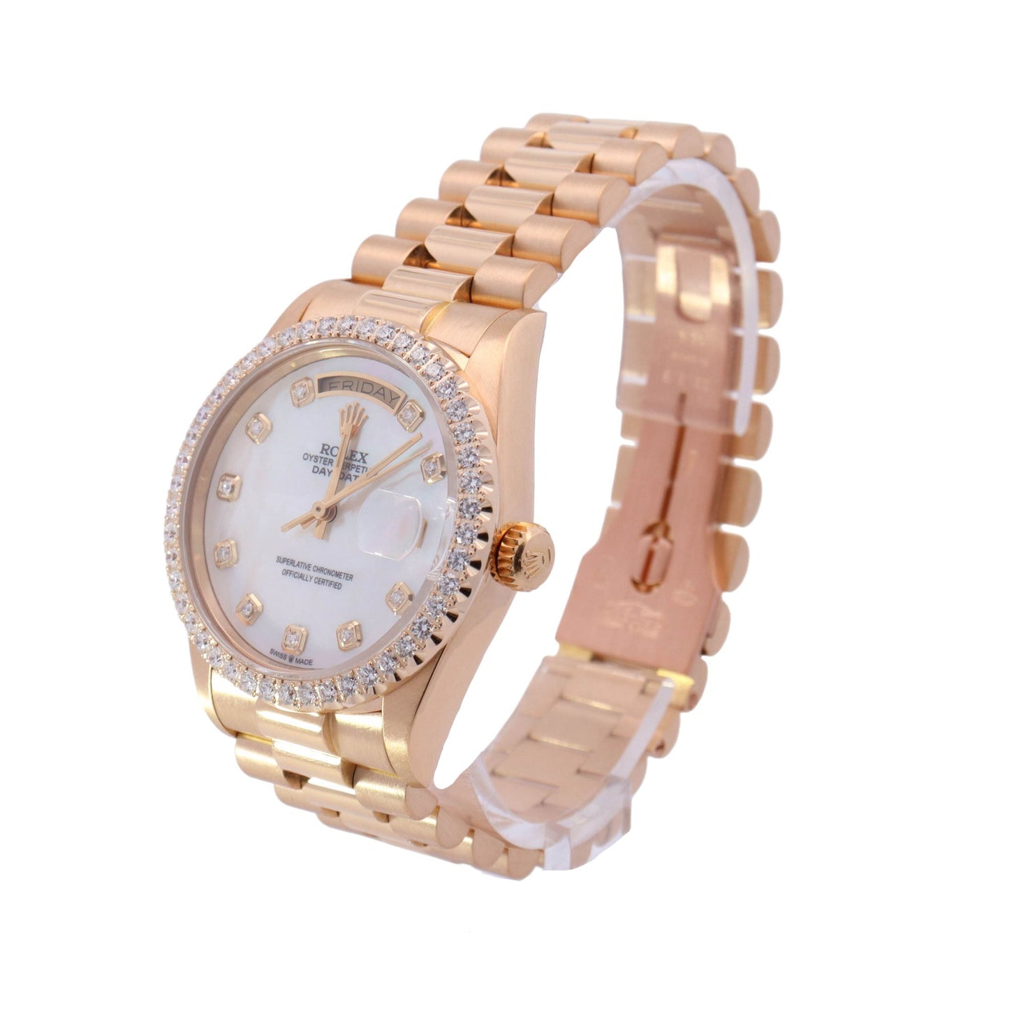 Rolex Day-Date Yellow Gold 36mm White MOP Diamond Dial Watch Reference #: 18038 - Happy Jewelers Fine Jewelry Lifetime Warranty