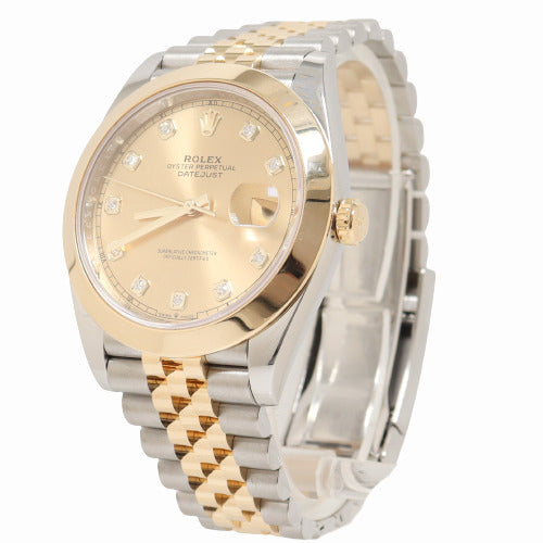 Rolex Mens Datejust Stainless Steel & Yellow Gold 41mm Champagne Diamond Dial Watch Reference# 126303 - Happy Jewelers Fine Jewelry Lifetime Warranty