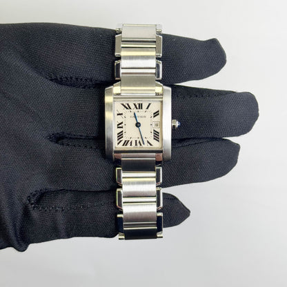 Cartier Tank Stainless Steel 25mm White/Ivory Dial Watch Ref# W51011Q3