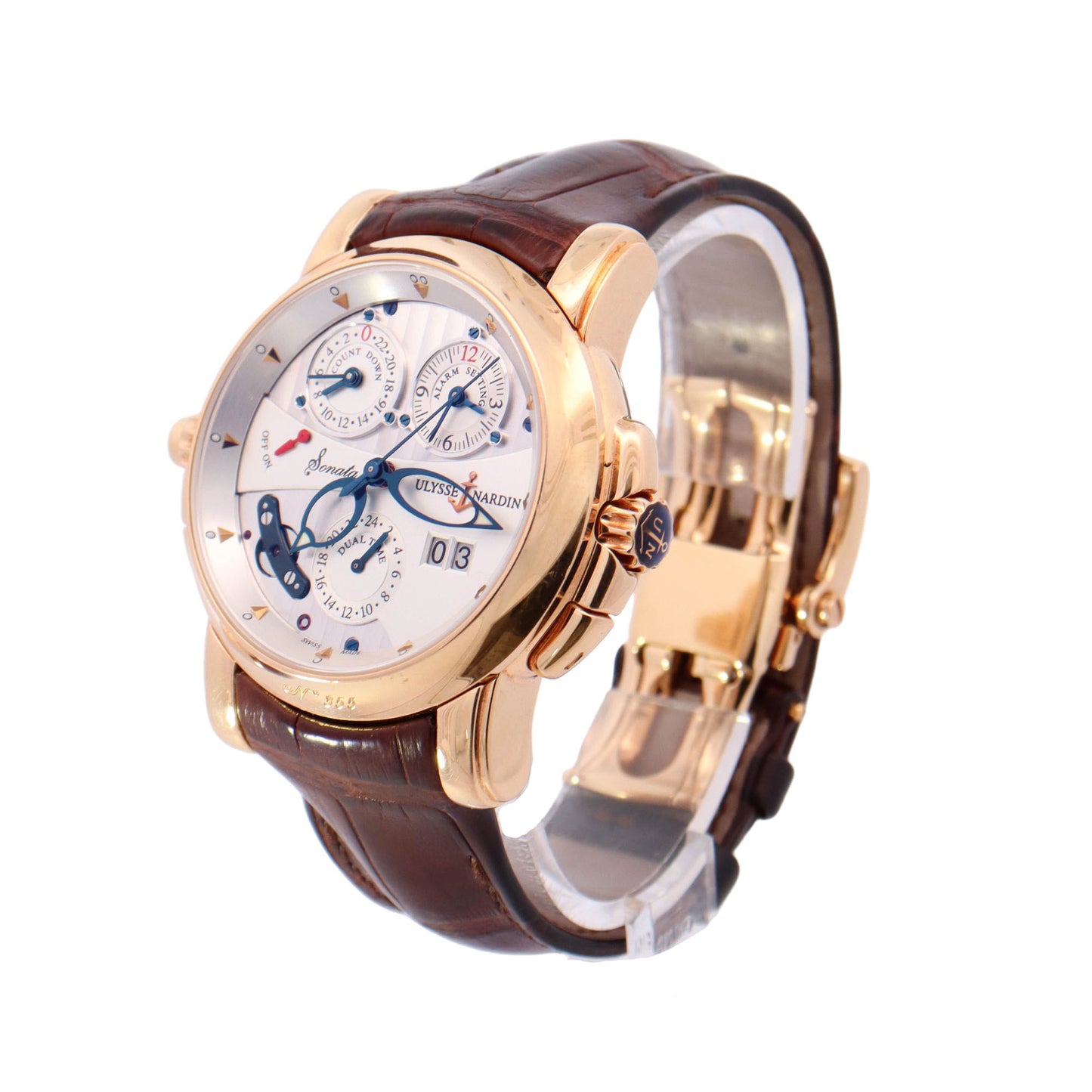 Ulysse Nardin Sonata Rose Gold 42mm Silver Dot Dial Watch Reference# 676-88 - Happy Jewelers Fine Jewelry Lifetime Warranty