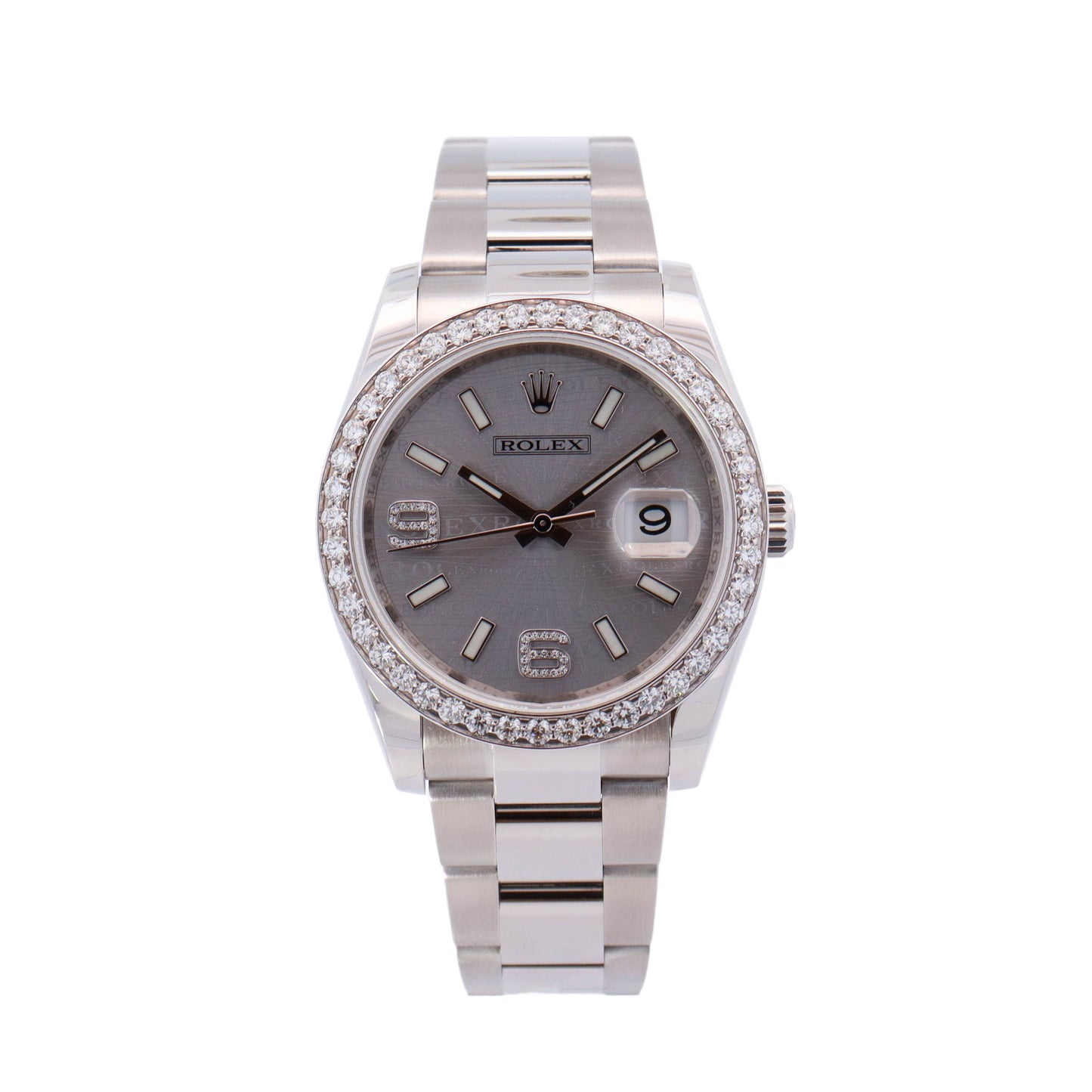 Rolex Datejust Stainless Steel & White Gold 36mm Rhodium-Wave Stick Dial Watch Reference# 116234 - Happy Jewelers Fine Jewelry Lifetime Warranty