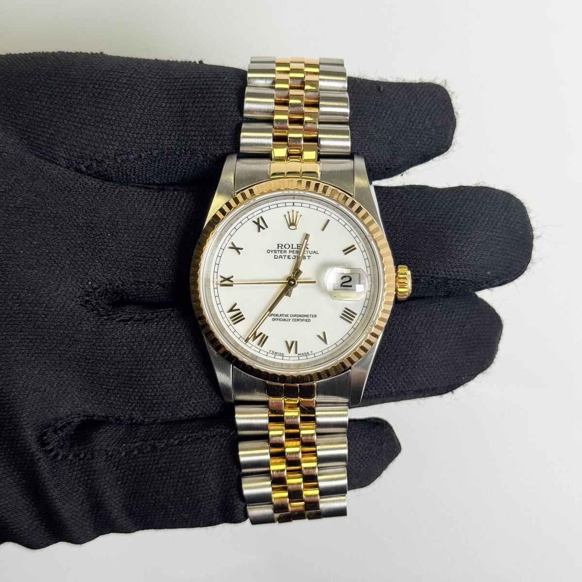 Rolex Datejust 36mm White Roman Dial Watch Ref# 16233 - Happy Jewelers Fine Jewelry Lifetime Warranty