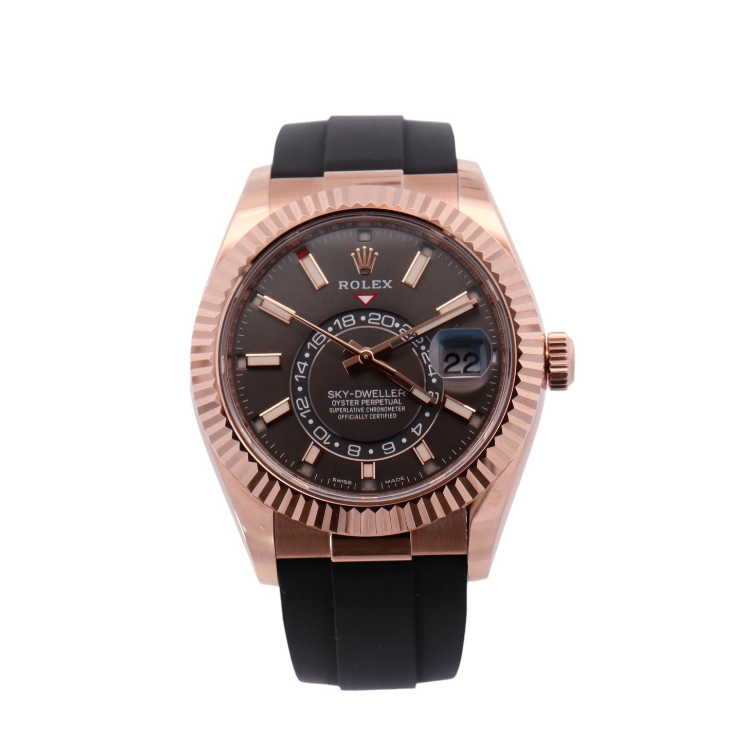 Rolex Sky Dweller Rose Gold 42mm Rhodium Stick Dial Watch Reference# 326235 - Happy Jewelers Fine Jewelry Lifetime Warranty