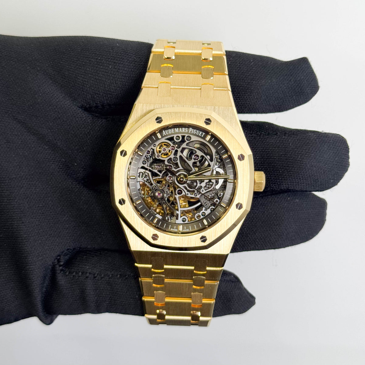 Audemars Piguet Royal Oak Yellow Gold Double Balance Wheel Openwork Dial Watch Ref# 15407BA.OO.1220BA.01