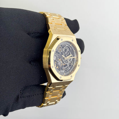 Audemars Piguet Royal Oak Yellow Gold Double Balance Wheel Openwork Dial Watch Ref# 15407BA.OO.1220BA.01