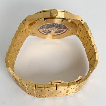 Audemars Piguet Royal Oak Yellow Gold Double Balance Wheel Openwork Dial Watch Ref# 15407BA.OO.1220BA.01