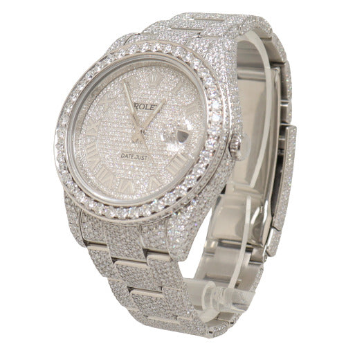 Rolex Men's Datejust Iced Out Stainless Steel 41mm Pave Roman Dial Watch Reference# 116300 - Happy Jewelers Fine Jewelry Lifetime Warranty