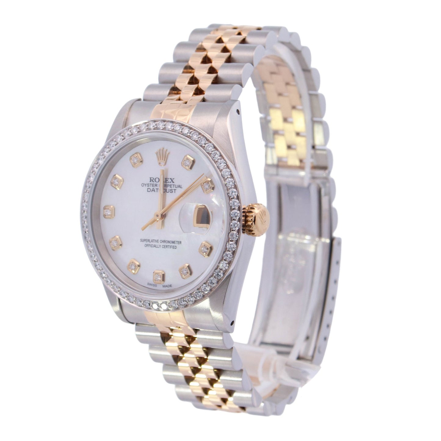 Rolex Datejust Two Tone Yellow Gold &  Stainless Steel 36mm Custom White MOP Diamond Dial Watch Reference# 16233 - Happy Jewelers Fine Jewelry Lifetime Warranty