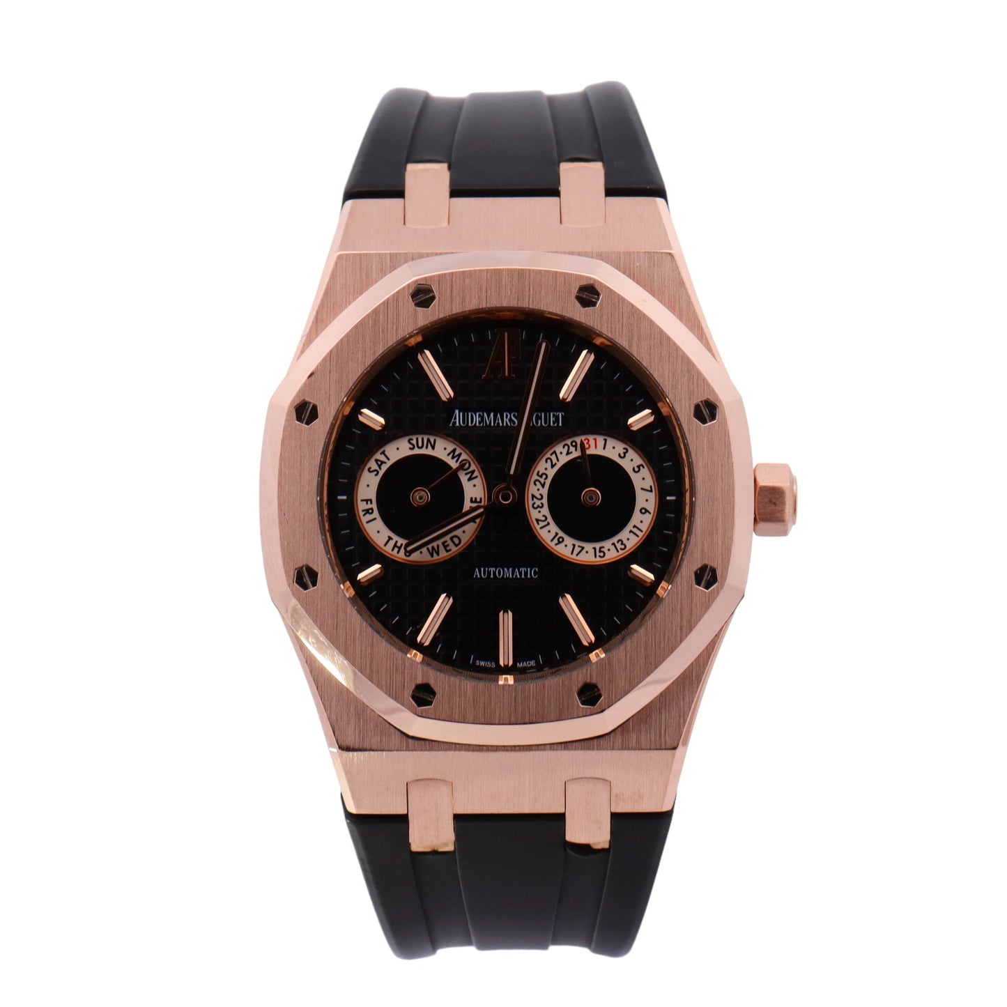 Audemars Piguet Royal Oak Day-Date "Owl" Rose Gold 39mm Black Stick Dial Watch Reference# 26330OR.OO.D088CR.01 - Happy Jewelers Fine Jewelry Lifetime Warranty