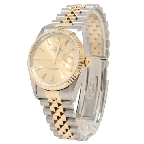 Rolex Datejust Two Tone Yellow Gold & Steel 36mm Champagne Stick Dial Watch  Reference # 16233