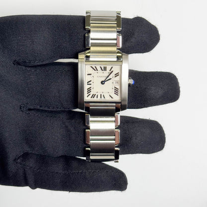 Cartier Tank Stainless Steel 25mm White/Ivory Dial Watch Ref# W51011Q3 - Happy Jewelers Fine Jewelry Lifetime Warranty