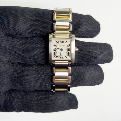 Cartier Tank Two-Tone Yellow Gold & Steel 25x20mm White Dial Watch Ref# W51007Q4 - Happy Jewelers Fine Jewelry Lifetime Warranty