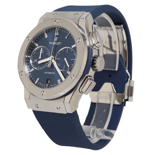 Hublot Men's Classic Fusion Titanium 45mm Blue Chronograph Dial Watch Reference# 521.NX.7170.LR - Happy Jewelers Fine Jewelry Lifetime Warranty