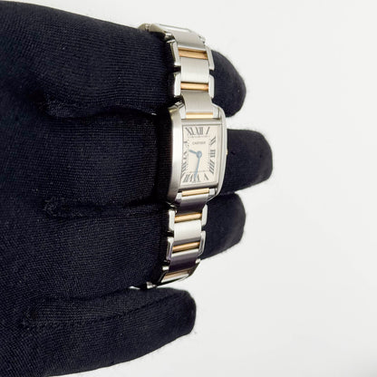 Cartier Tank Two-Tone Yellow Gold & Steel 25x20mm White Dial Watch Ref# W51007Q4 - Happy Jewelers Fine Jewelry Lifetime Warranty