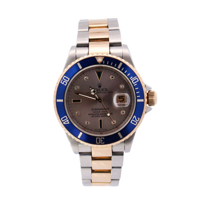 Rolex Submariner Two-Tone Stainless Steel & Yellow Gold 40mm Serti Diamond Set Dial Watch Reference# 16613 - Happy Jewelers Fine Jewelry Lifetime Warranty