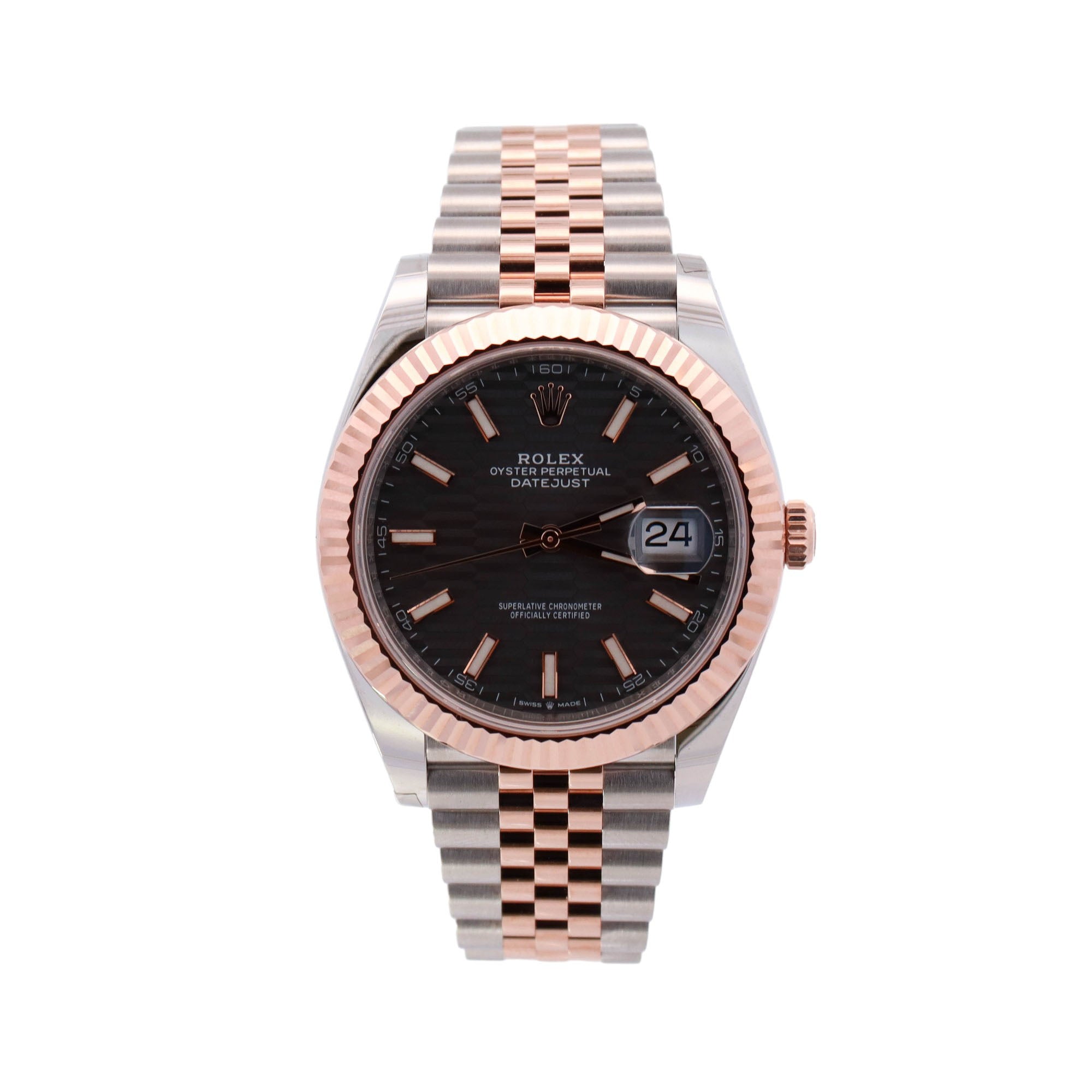 Rolex Datejust Two-Tone Stainless Steel & Rose Gold 41mm Rhodium Motif Stick Dial Watch Reference# 126331 - Happy Jewelers Fine Jewelry Lifetime Warranty