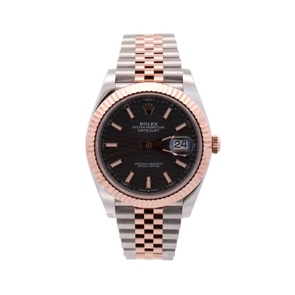 Rolex Datejust Two-Tone Stainless Steel & Rose Gold 41mm Rhodium Motif Stick Dial Watch Reference# 126331 - Happy Jewelers Fine Jewelry Lifetime Warranty