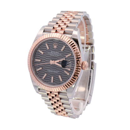 Rolex Datejust Two-Tone Stainless Steel & Rose Gold 41mm Rhodium Motif Stick Dial Watch Reference# 126331 - Happy Jewelers Fine Jewelry Lifetime Warranty