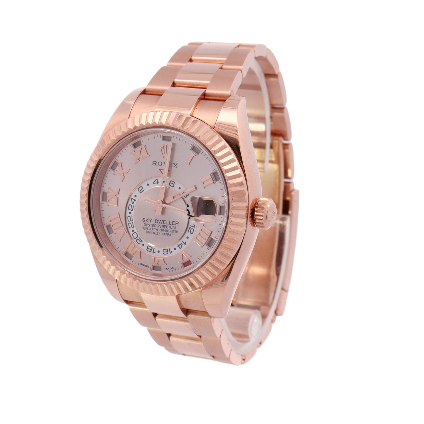 Rolex Men's Sky-Dweller 18K Rose Gold 42mm Sundust Roman Dial Watch Reference #: 326935 - Happy Jewelers Fine Jewelry Lifetime Warranty