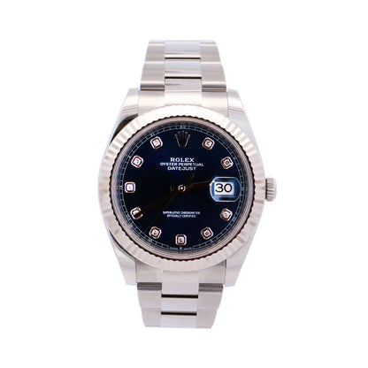 Rolex Datejust Stainless Steel 41mm Blue Diamond Dot Dial Watch Reference# 126334 - Happy Jewelers Fine Jewelry Lifetime Warranty