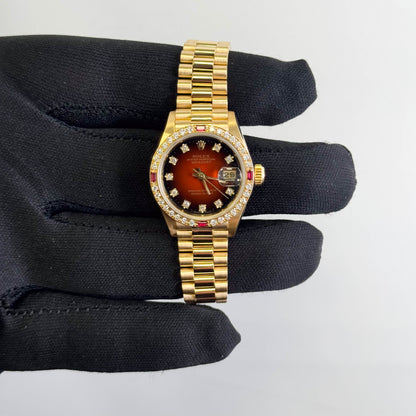 Rolex Datejust Yellow Gold 26mm Amber Vignette Diamond Dial Ref# 69068