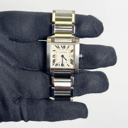 Cartier Tank Stainless Steel 25mm White/Ivory Dial Watch Ref# W51011Q3 - Happy Jewelers Fine Jewelry Lifetime Warranty