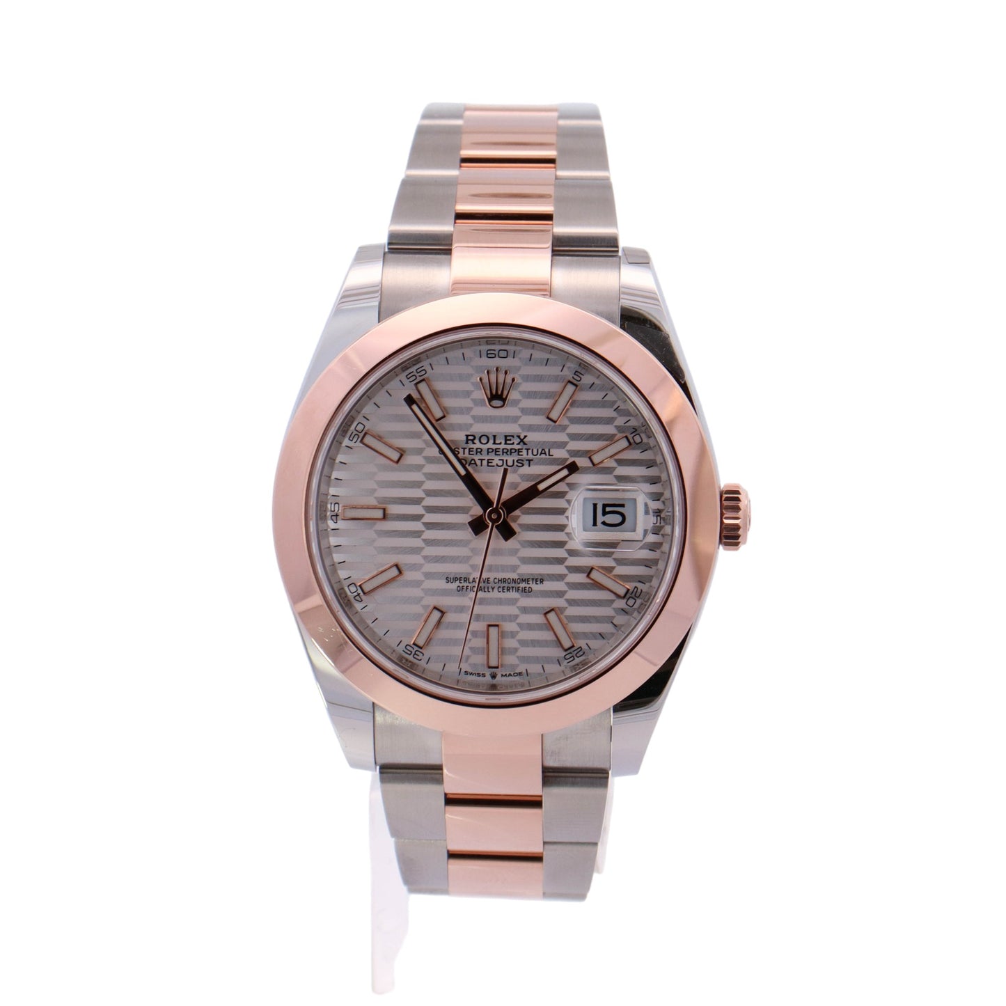 Rolex Datejust Two-Tone Stainless Steel & Rose Gold 41mm Silver Motif Dial Watch Reference# 126301 - Happy Jewelers Fine Jewelry Lifetime Warranty