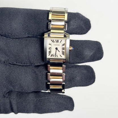 Cartier Tank Two-Tone Yellow Gold & Steel 25x20mm White Dial Watch Ref# W51007Q4 - Happy Jewelers Fine Jewelry Lifetime Warranty