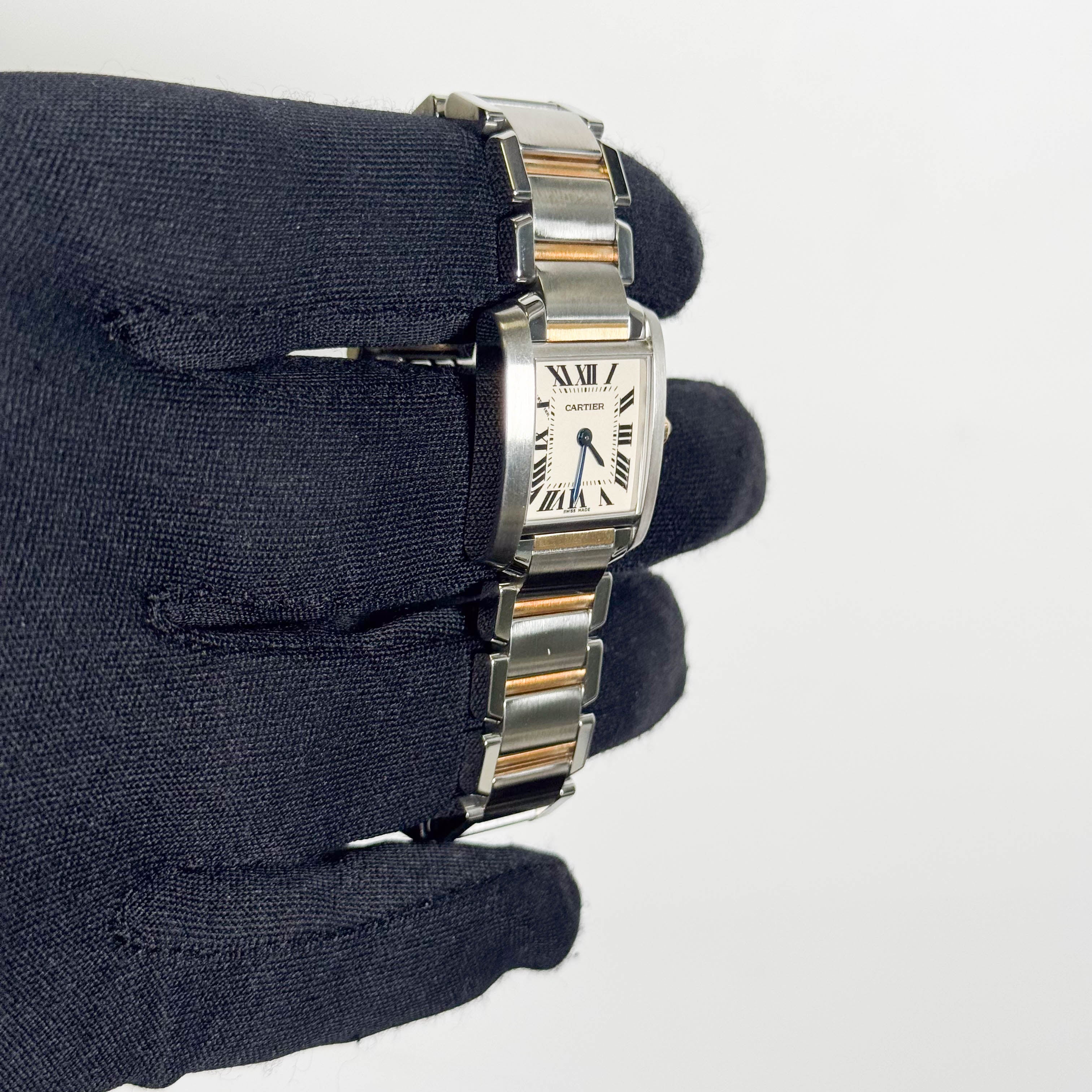 Cartier Tank Two-Tone Yellow Gold & Steel 25x20mm White Dial Watch Ref# W51007Q4 - Happy Jewelers Fine Jewelry Lifetime Warranty
