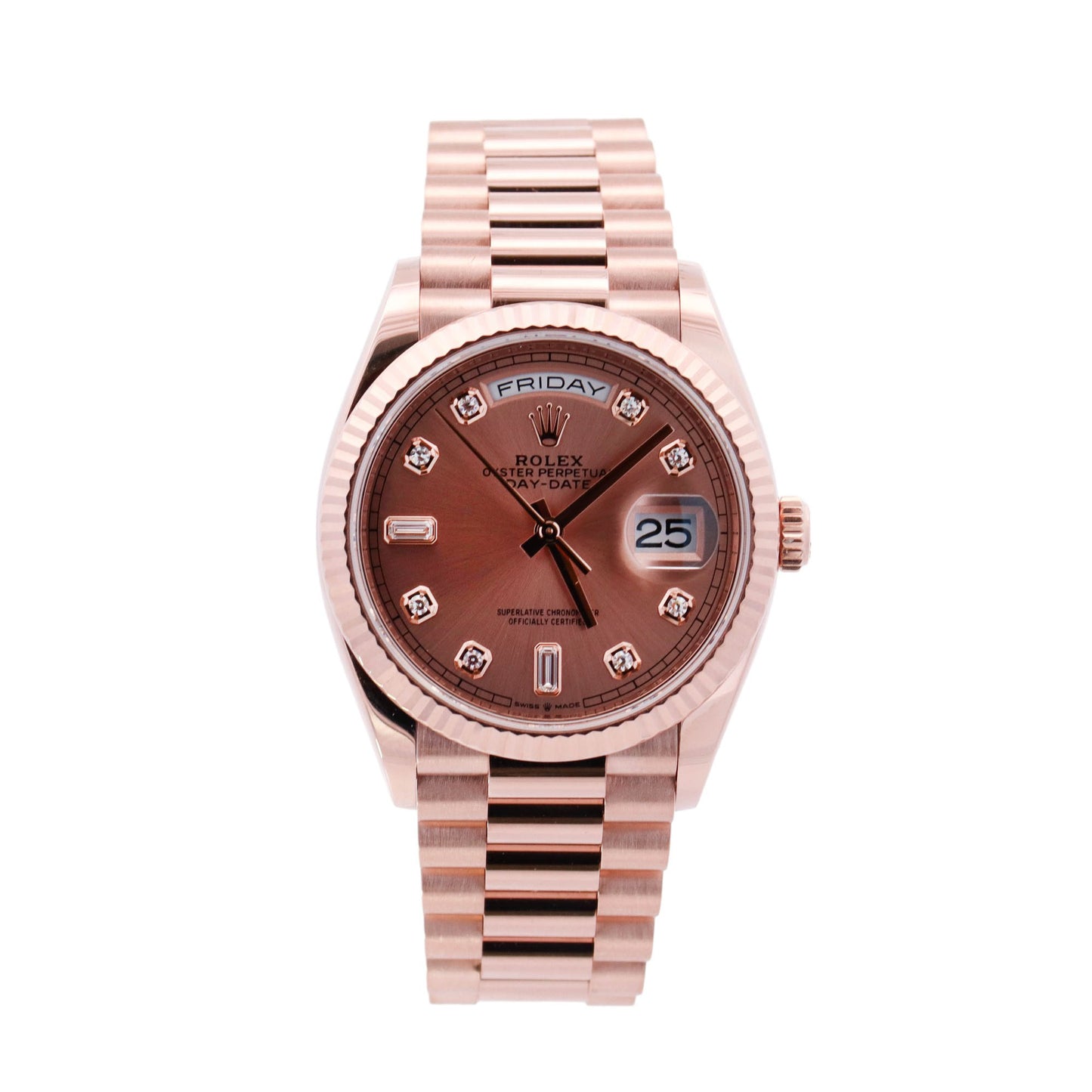 Rolex Day-Date Rose Gold 36mm Rose Diamond Dial Watch Reference# 128235 - Happy Jewelers Fine Jewelry Lifetime Warranty