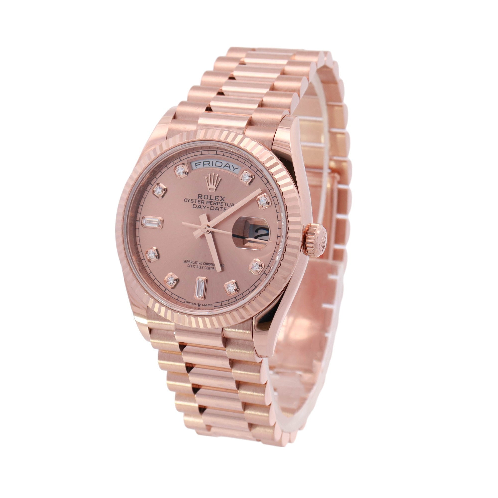 Rolex Day-Date Rose Gold 36mm Rose Diamond Dial Watch Reference# 128235 - Happy Jewelers Fine Jewelry Lifetime Warranty