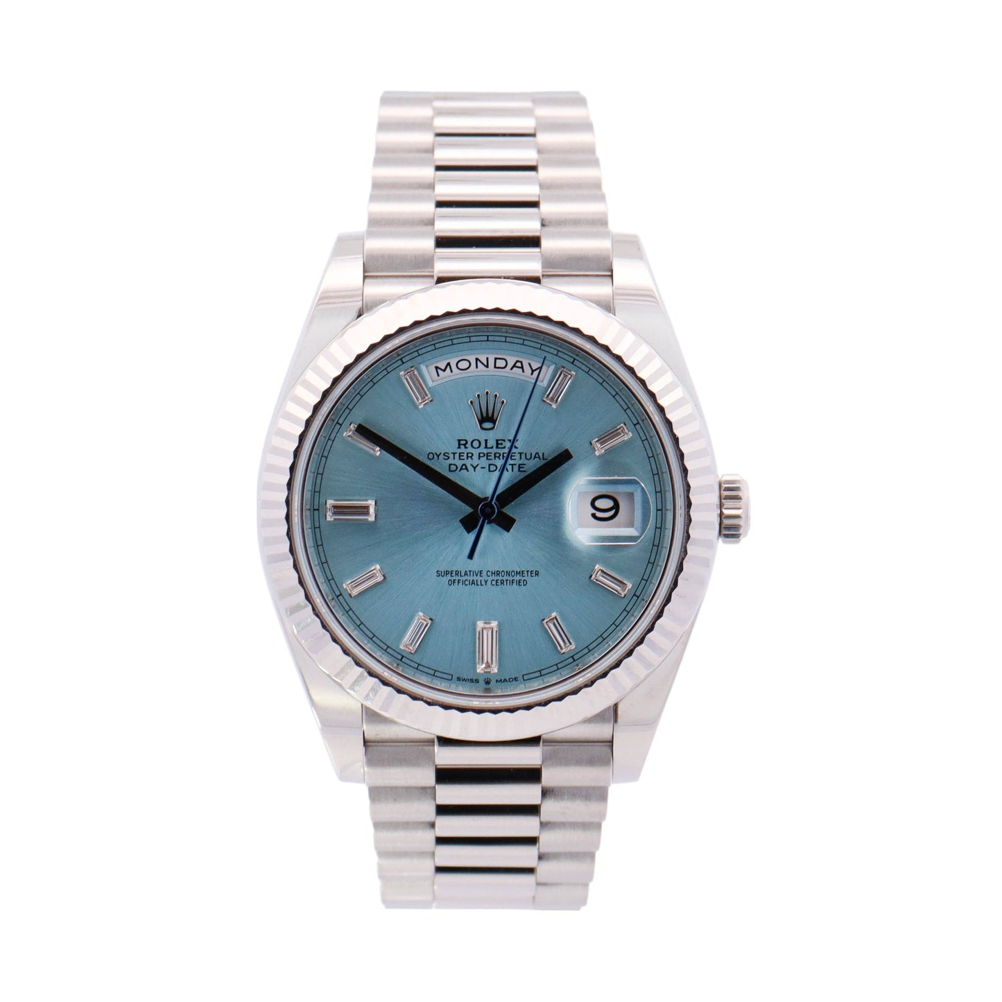 Rolex Day-Date Platinum 40mm Blue Diamond Dial Watch Reference# 228206 - Happy Jewelers Fine Jewelry Lifetime Warranty