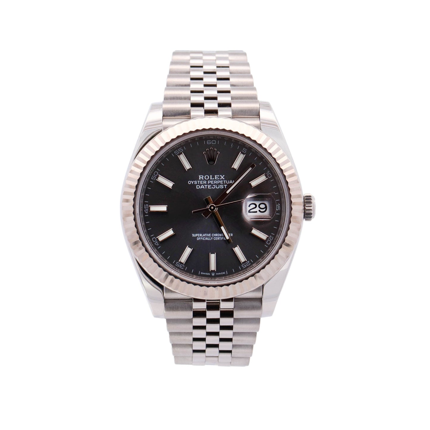 Rolex Datejust Stainless Steel 41mm Rhodium Stick Dial Watch Reference# 126334 - Happy Jewelers Fine Jewelry Lifetime Warranty