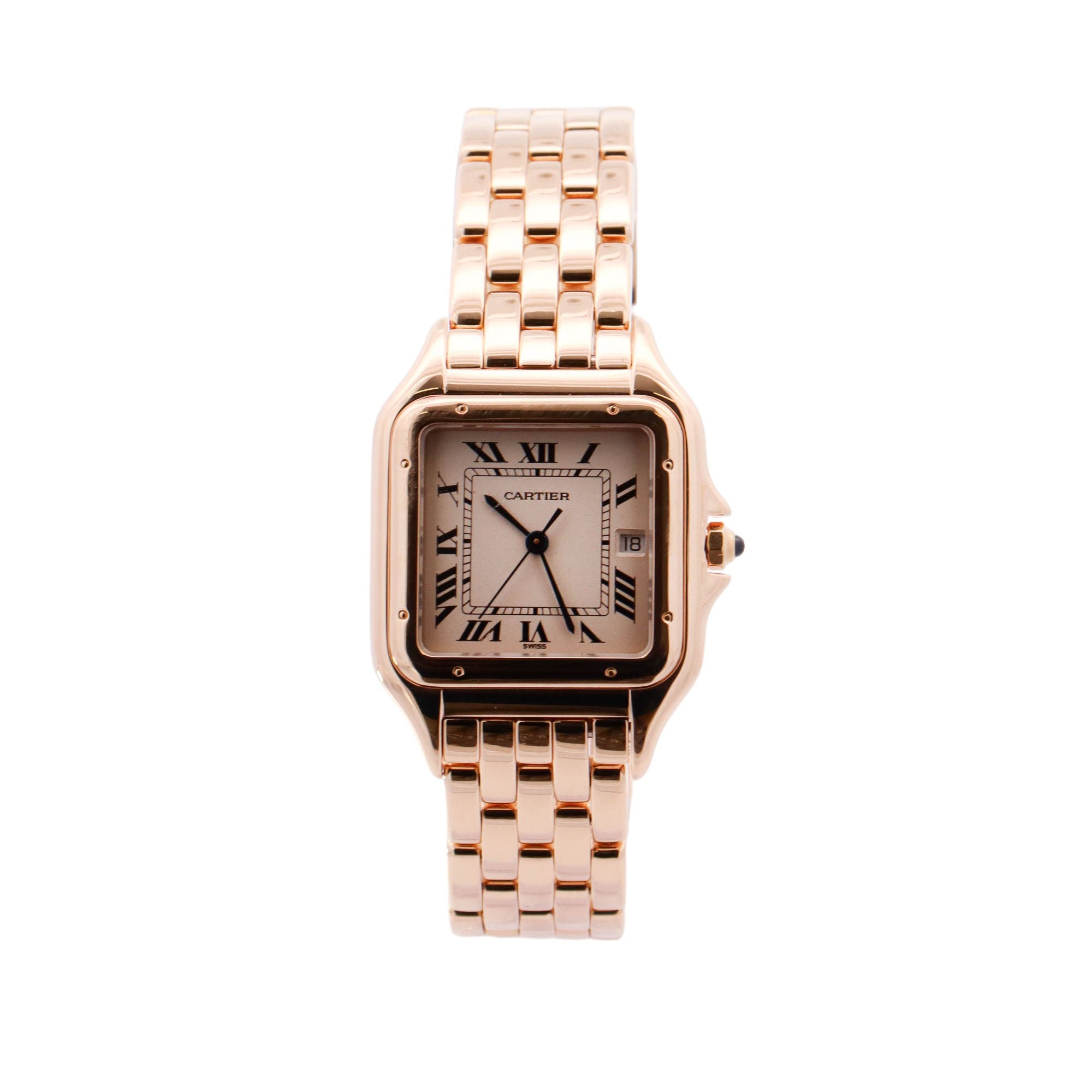 Cartier Panthere Yellow Gold 28mm Off White Roman Dial Watch Reference# 887968 - Happy Jewelers Fine Jewelry Lifetime Warranty