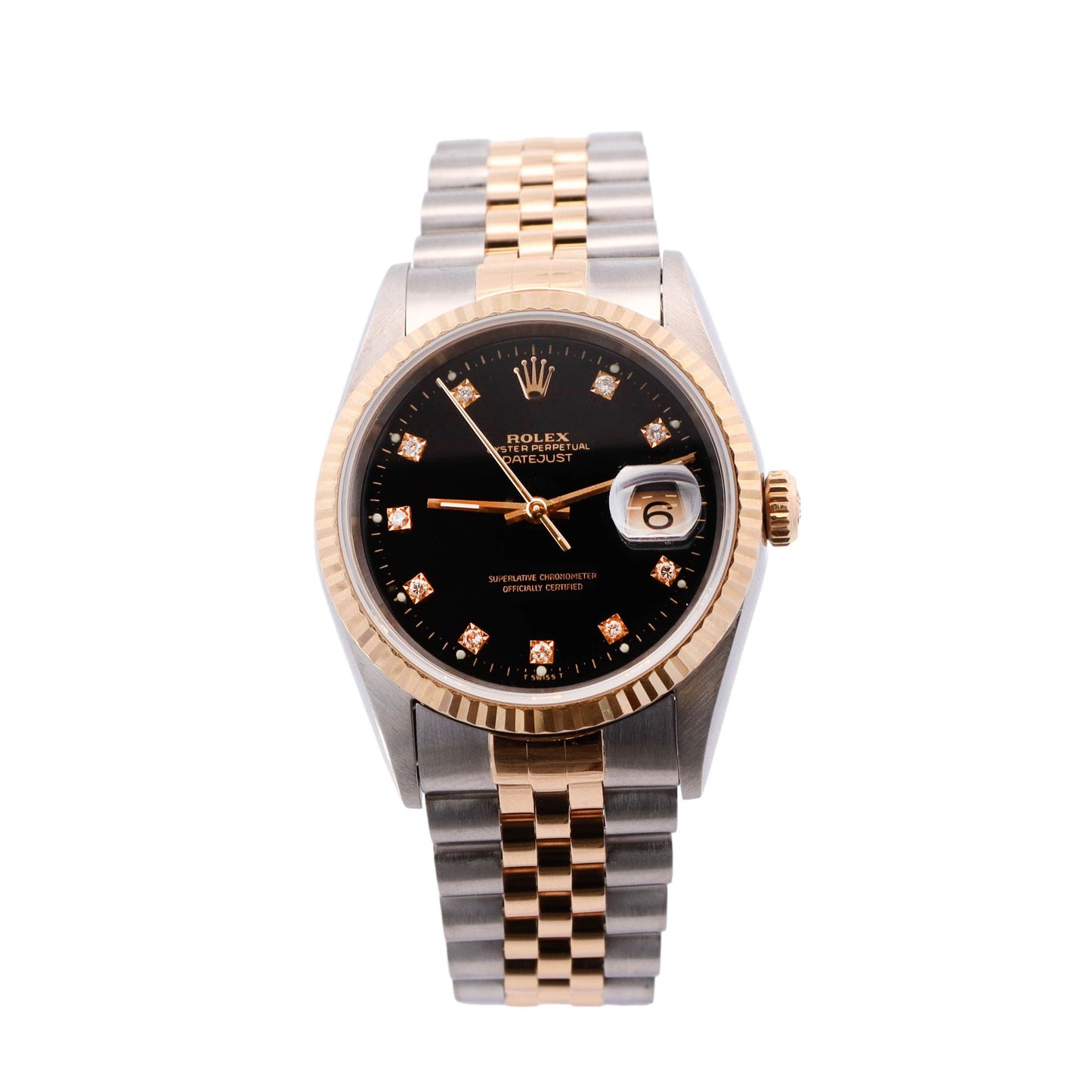 Rolex Datejust Two-Tone Stainless Steel & Yellow Gold 36mm Black Diamond Dial Watch Reference# 16233 - Happy Jewelers Fine Jewelry Lifetime Warranty