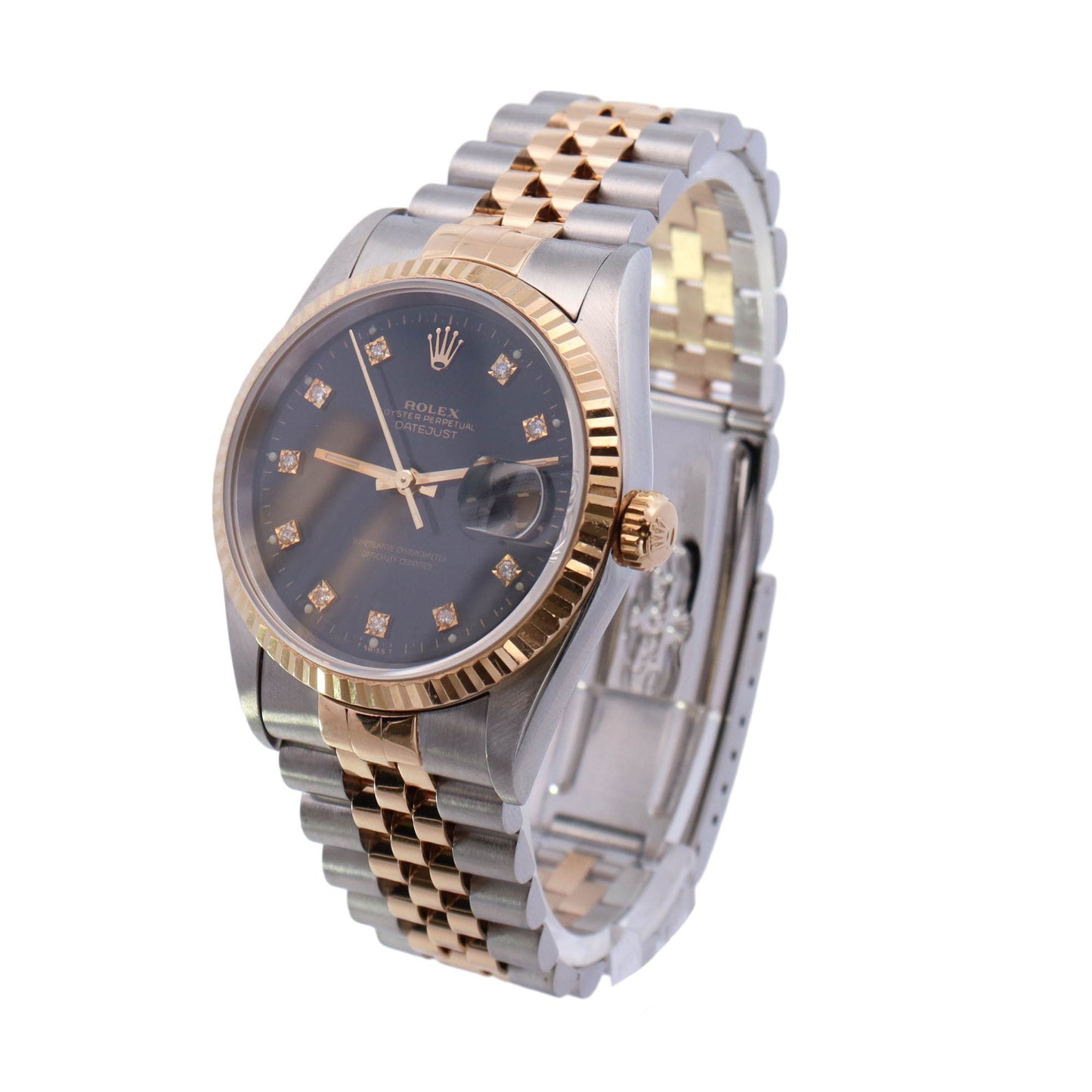 Rolex Datejust Two-Tone Stainless Steel & Yellow Gold 36mm Black Diamond Dial Watch Reference# 16233 - Happy Jewelers Fine Jewelry Lifetime Warranty