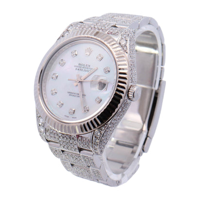 Rolex Datejust Stainless Steel Iced Out 41mm White MOP Diamond Dial Watch Reference# 116300 - Happy Jewelers Fine Jewelry Lifetime Warranty