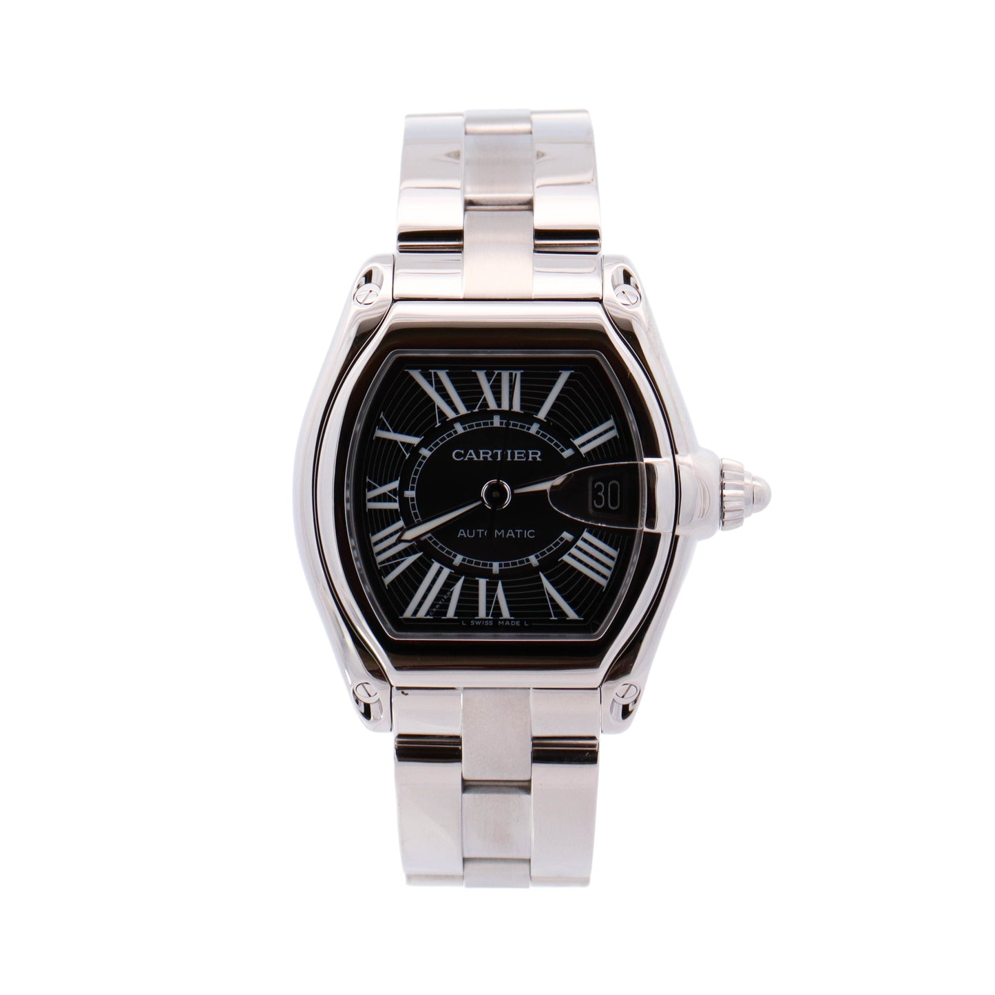 Cartier Roadster Stainless Steel 37mm Black Roman Dial Watch Reference# 2510 - Happy Jewelers Fine Jewelry Lifetime Warranty
