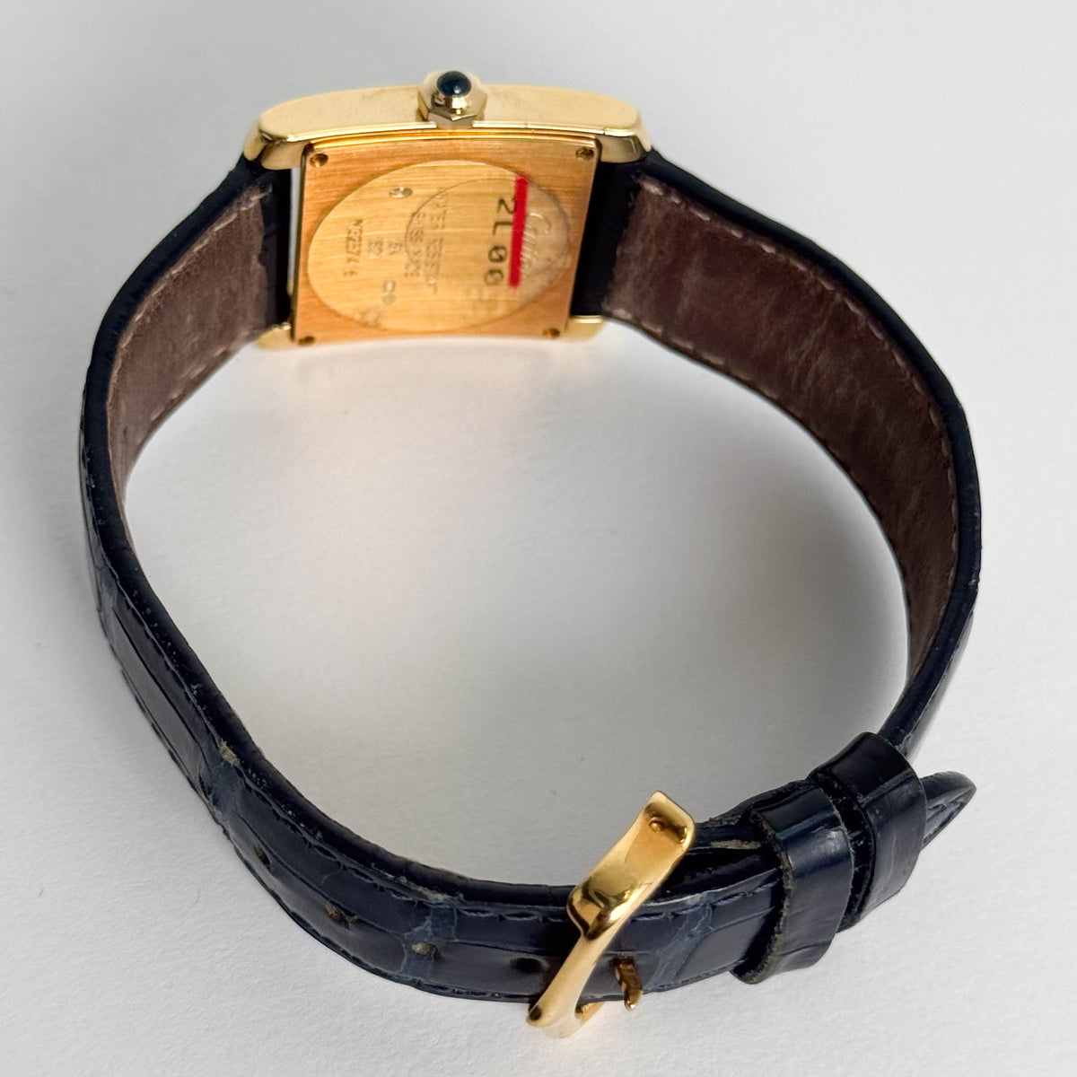 Cartier Tank Francaise Yellow Gold 25mm x 30mm Ivory Roman Dial Watch Yellow Gold Bezel Blue Leather Strap