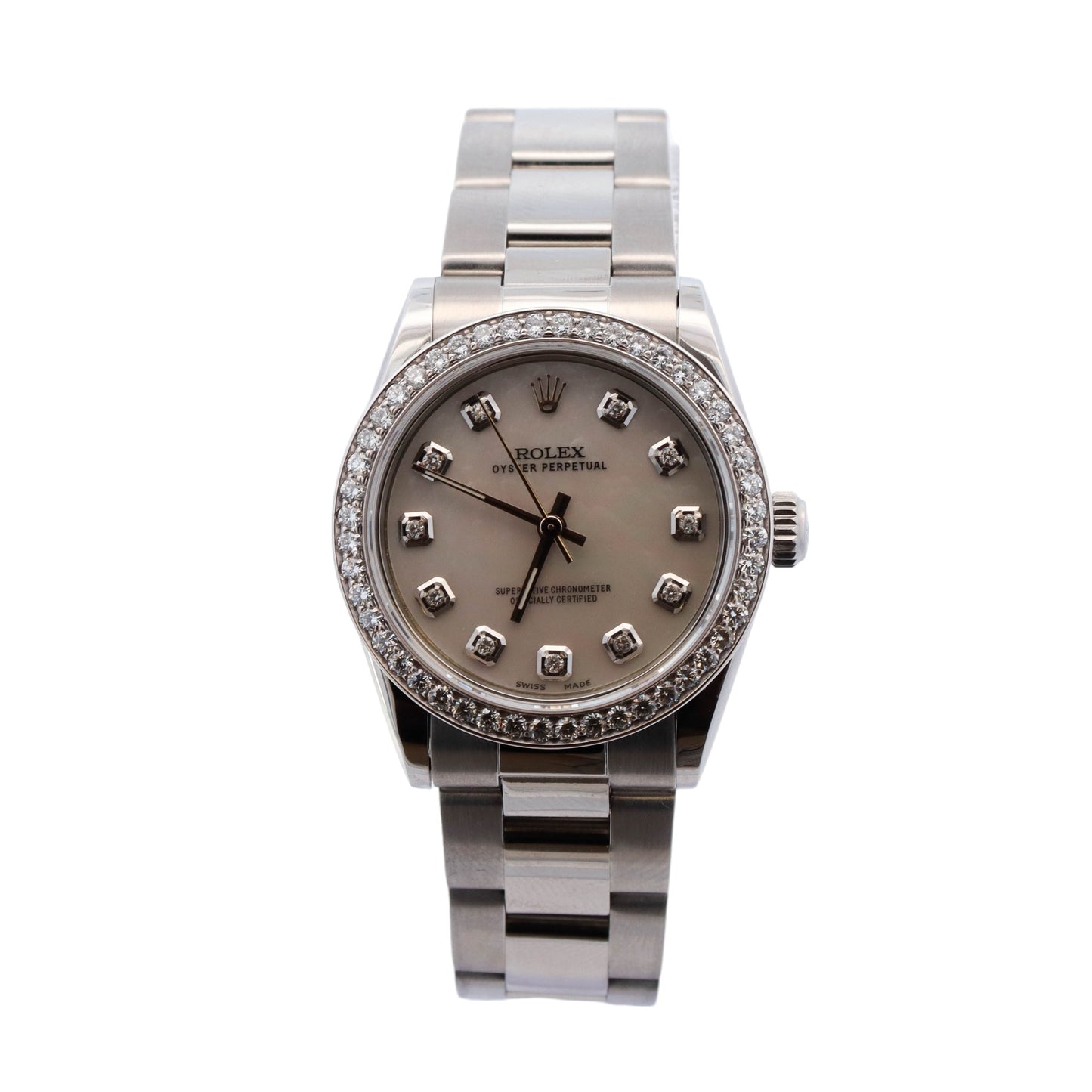 Rolex Oyster Perpetual Stainless Steel 31mm MOP Diamond Dot Dial Watch Reference #: 67480 - Happy Jewelers Fine Jewelry Lifetime Warranty