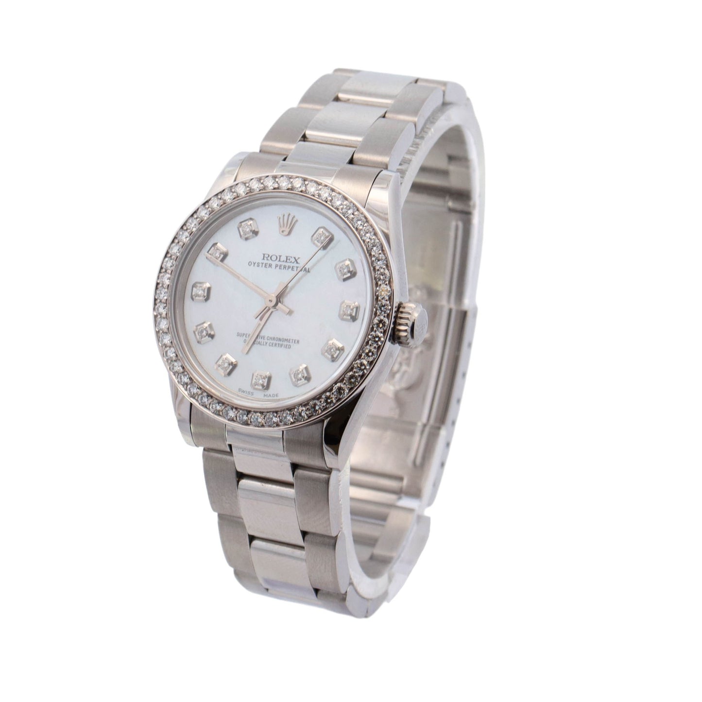 Rolex Oyster Perpetual Stainless Steel 31mm MOP Diamond Dot Dial Watch Reference #: 67480 - Happy Jewelers Fine Jewelry Lifetime Warranty