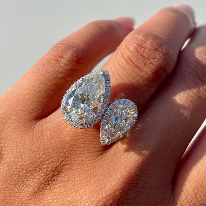 Double Pear Toi et Moi Lab Diamond Halo Engagement Ring - Happy Jewelers Fine Jewelry Lifetime Warranty
