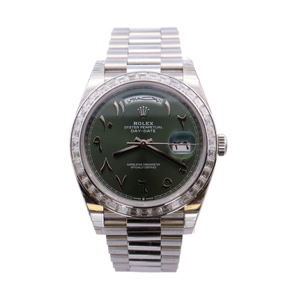 Rolex Day-Date Platinum 40mm Green Arabic Numeral Dial Watch Reference# 228396TBR - Happy Jewelers Fine Jewelry Lifetime Warranty