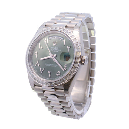 Rolex Day-Date Platinum 40mm Green Arabic Numeral Dial Watch Reference# 228396TBR - Happy Jewelers Fine Jewelry Lifetime Warranty