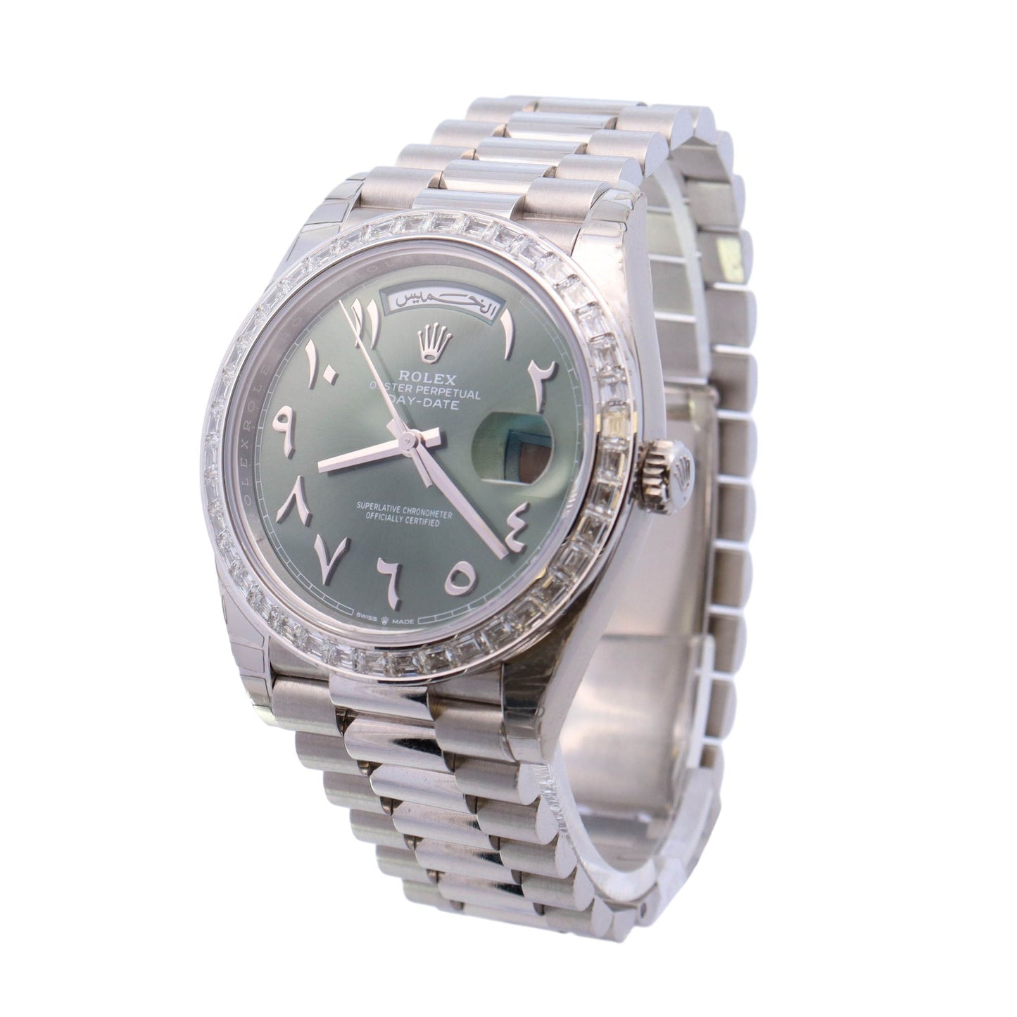 Rolex Day Date Platinum 40mm Green Arabic Numeral Dial Watch