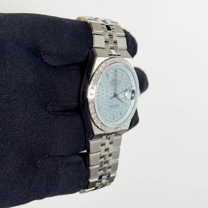 Rolex Land-Dweller Platinum 40mm Ice Blue Honeycomb Dial Watch Ref# 127386TBR - Happy Jewelers Fine Jewelry Lifetime Warranty