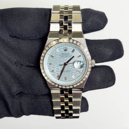 Rolex Land-Dweller Platinum 40mm Ice Blue Honeycomb Dial Watch Ref# 127386TBR - Happy Jewelers Fine Jewelry Lifetime Warranty