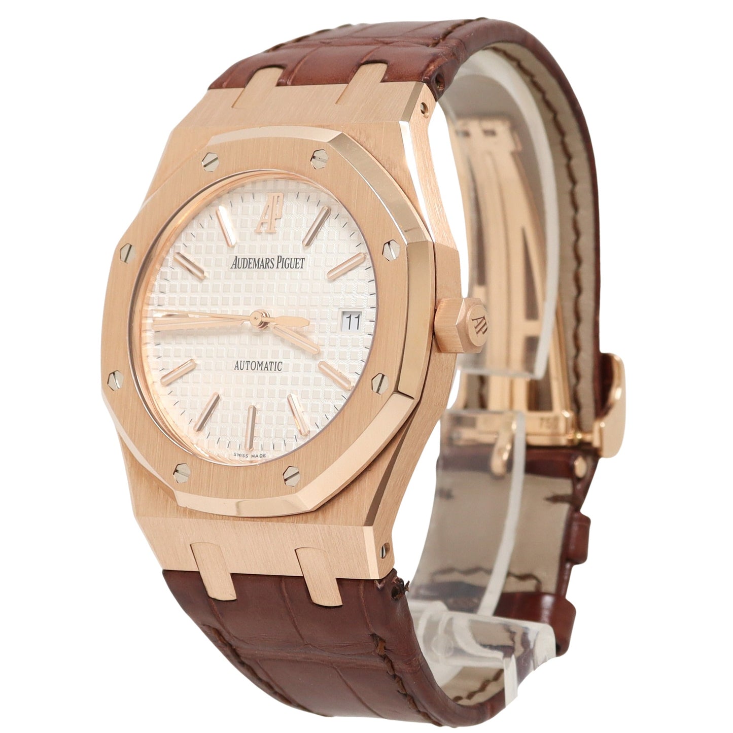 Audemars Piguet Men's Royal Oak Rose Gold 39mm White Grande Tapisserie Dial Watch Reference# 15300OR.OO.D088CR.02 - Happy Jewelers Fine Jewelry Lifetime Warranty