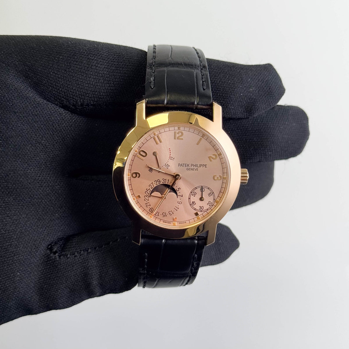 Patek Philippe Complications Rose Gold 36mm Moonphase Salmon Dial Watch Ref# 5055R-001