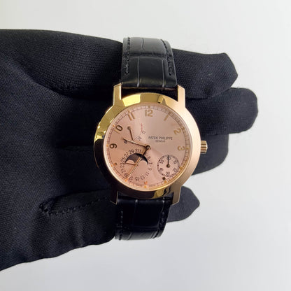 Patek Philippe Complications Rose Gold 36mm Moonphase Salmon Dial Watch Ref# 5055R-001